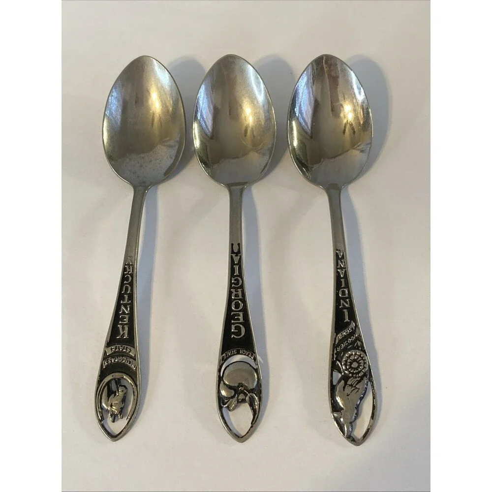 3 Vintage Souvenir Spoons Figural Silver KY Horse GA Peach IN Bird Lot